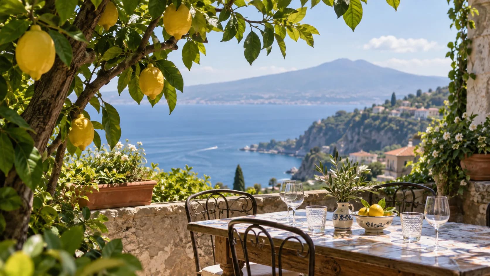 A lemon-tree terrace looking toward the coast near Sorrento.